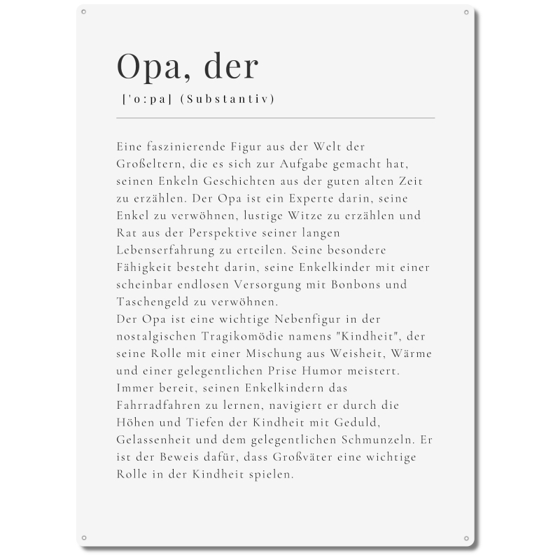Interluxe Schild 300x220mm Metallschild - Definition Opa Wandschild