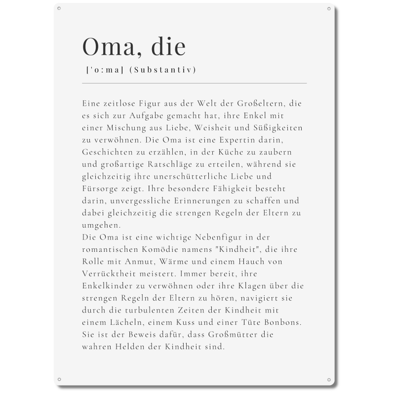 Interluxe Schild 300x220mm Metallschild - Definition Oma