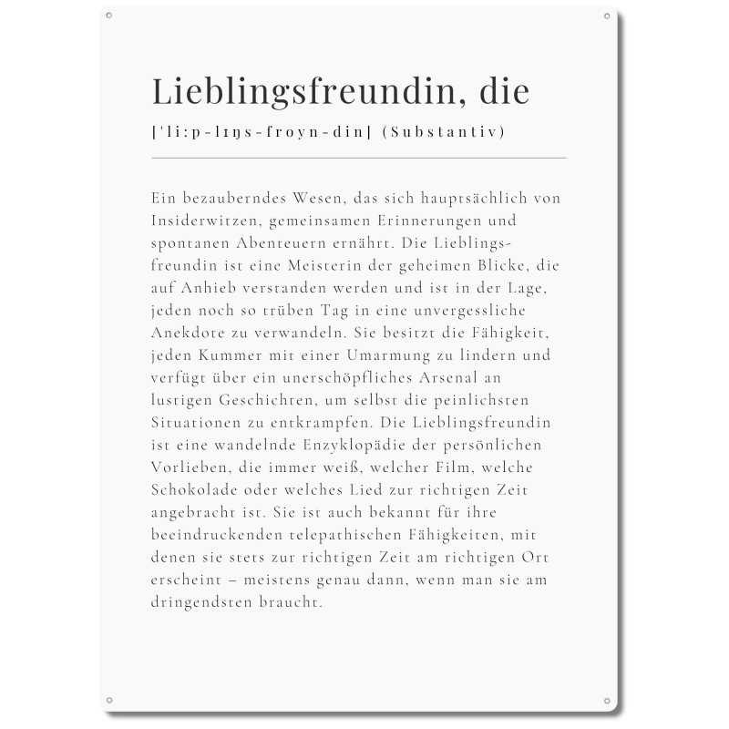 Interluxe Schild 300x220mm Metallschild - Definition Lieblingsfreundin