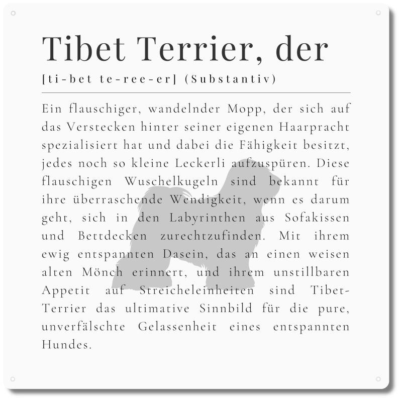 Interluxe Schild 20x20cm Metallschild - Definition Tibet Terrier