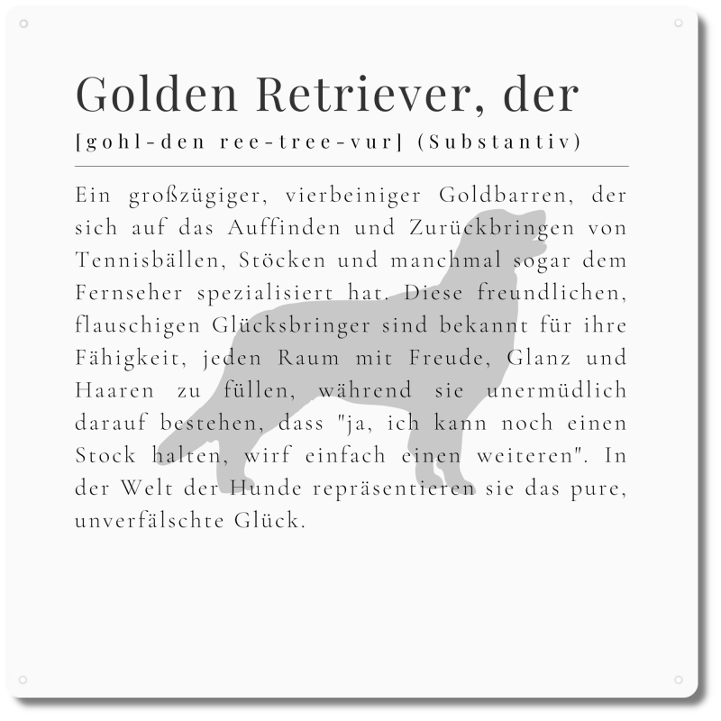 Interluxe Schild 20x20cm Metallschild - Definition Golden Retriever