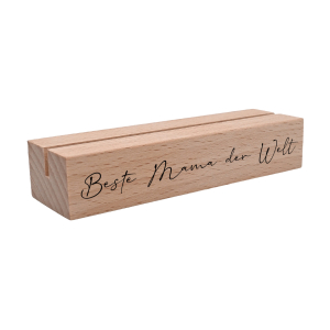 Interluxe Kartenhalter - Beste Mama der Welt - Grußkartenhalter mit Spruch Fotohalter Kartenständer Tischkartenhalter Holz