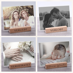 Interluxe Kartenhalter -  Unser schönster Tag - Grußkartenhalter Hochzeit Wedding Geburt Fotohalter Kartenständer Tischkartenhalter aus Holz