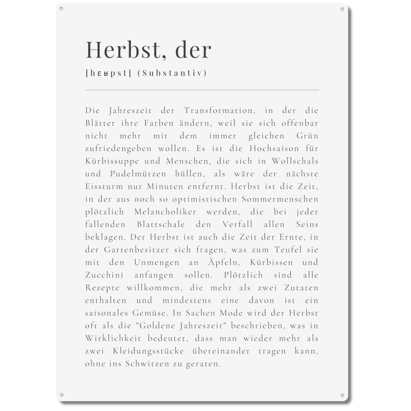 Interluxe Schild 300x220mm Metallschild  Wandschild - Definition Herbst