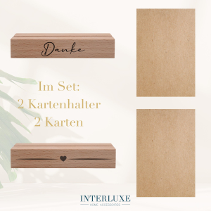 Interluxe 2er Set Kartenhalter - Danke & Herz + zwei gratis Karten