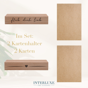 Interluxe 2er Set Kartenhalter - Hab dich lieb & Herz + zwei gratis Karten