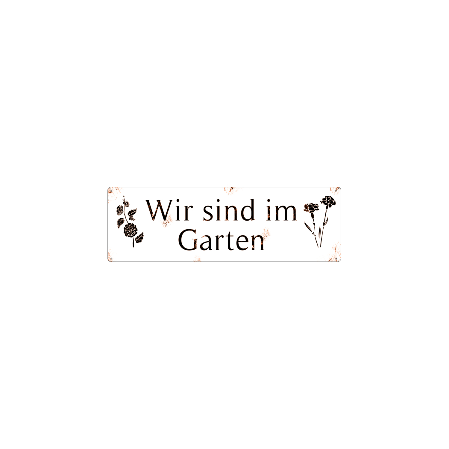 Shabby Blechschild METALLSCHILD Türschild WIR SIND IM GARTEN *weiß* Vintage