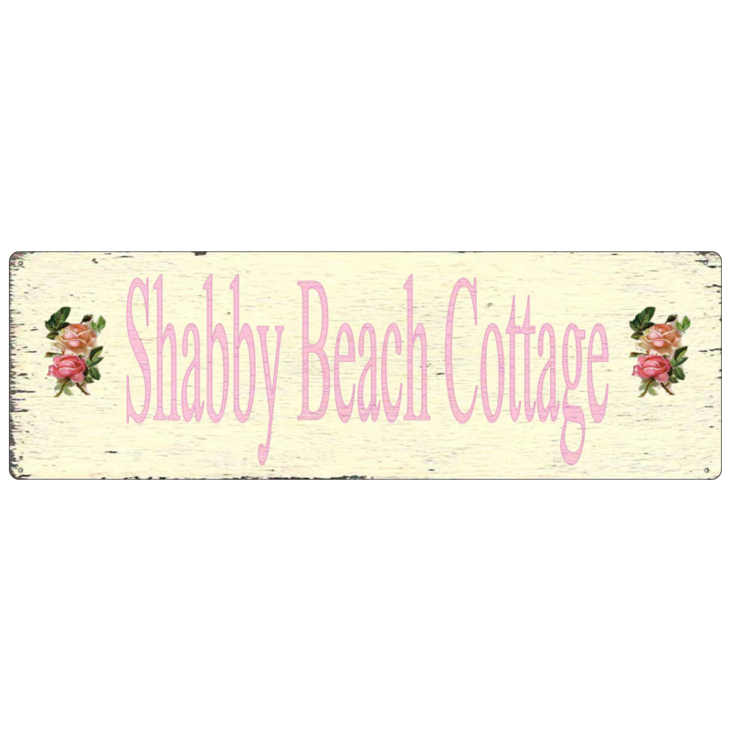 METALLSCHILD Blechschild SHABBY BEACH COTTAGE Vintage Strand Schild Dekoschild