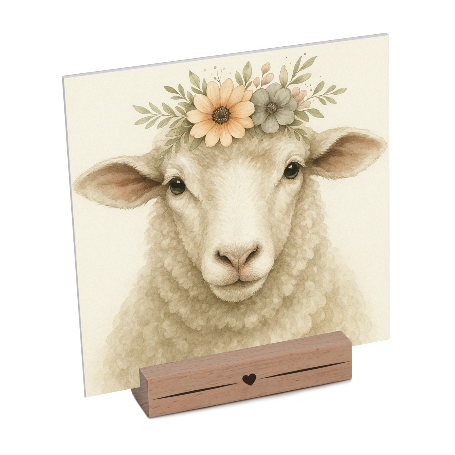 Interluxe Schild mit Aufsteller - Schaf mit Blumenkranz