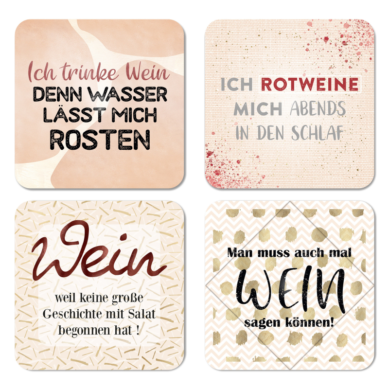 Magnetische Untersetzer 4er Set - Rotwein Sprüche