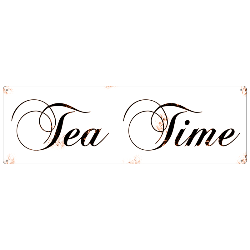 METALLSCHILD Shabby Blechschild TEA TIME Tee Dekoschild Türschild