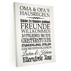 Shabby LEINWANDBILD Keilrahmen OMA´S UND OPA´S HAUSREGELN Geschenk Wandbild