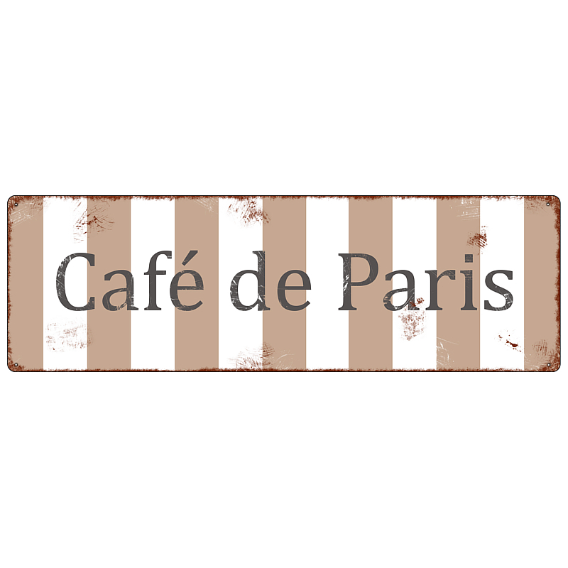 Retro METALLSCHILD Shabby Blechschild CAFE DE PARIS Dekoschild Küche Frankreich