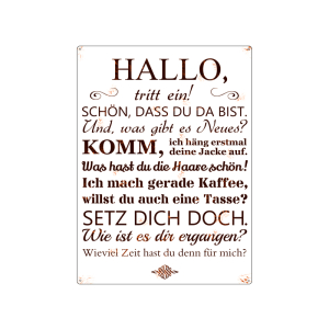 WANDSCHILD Blechschild Vintage Blech HALLO TRITT EIN...