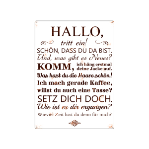 WANDSCHILD Blechschild Vintage Blech HALLO TRITT EIN...