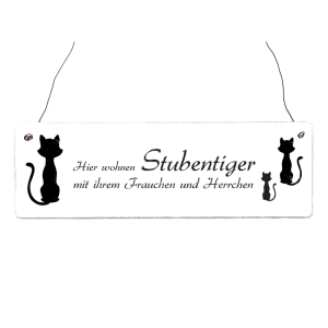 Shabby Vintage Schild Türschild HIER WOHNEN STUBENTIGER F und M Katzenliebhaber