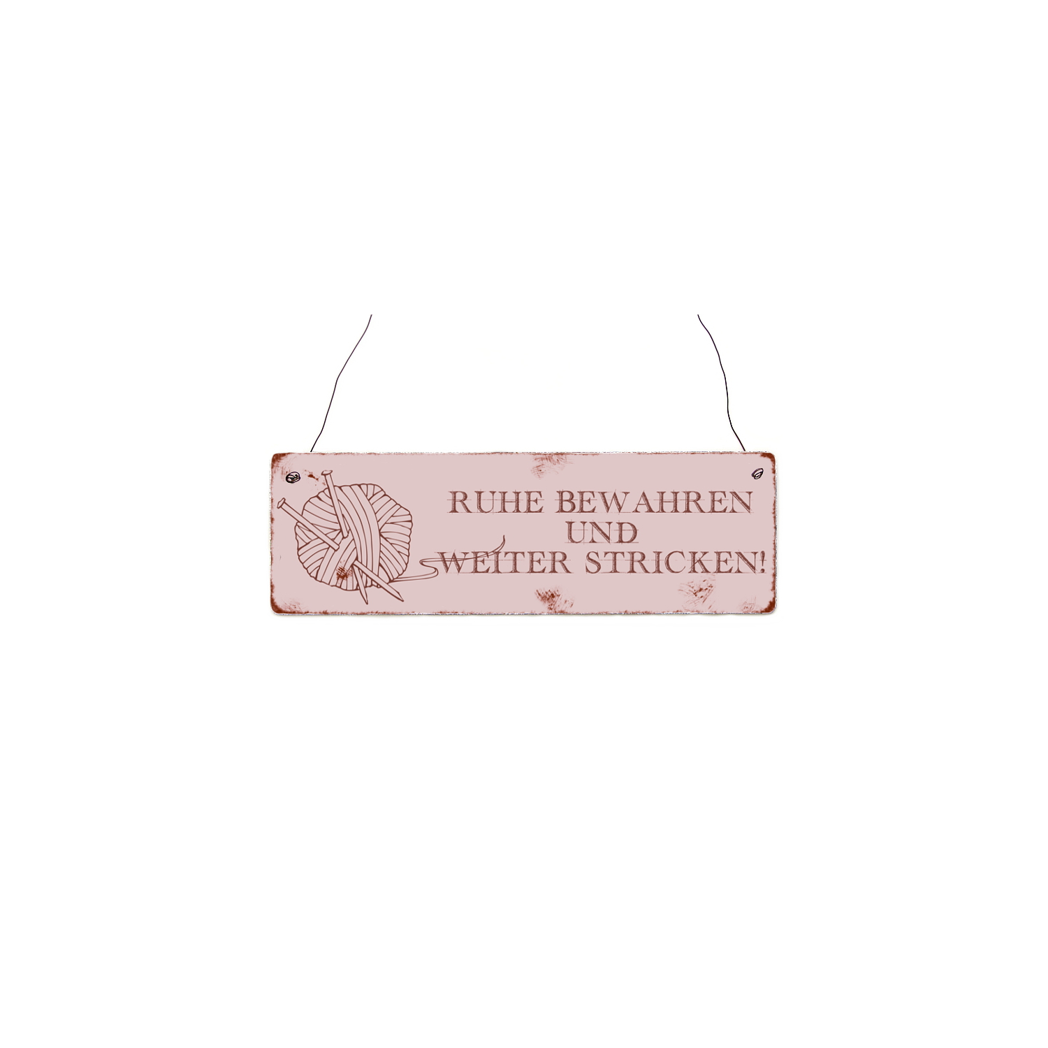 Holzschild Shabby Chic Vintage Türschild RUHE BEWAHREN UND WEITER STRICKEN