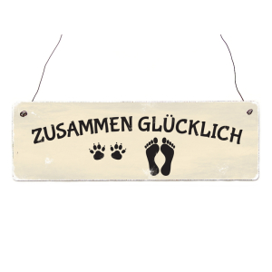INTERLUXE Holzschild ZUSAMMEN GLÜCKLICH Hund Geschenk Deko Shabby Vintage