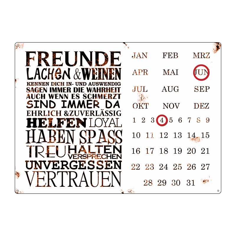 INTERLUXE KALENDER Metall Wandkalender FREUNDE Geschenk Haus Wohnung Dekoration