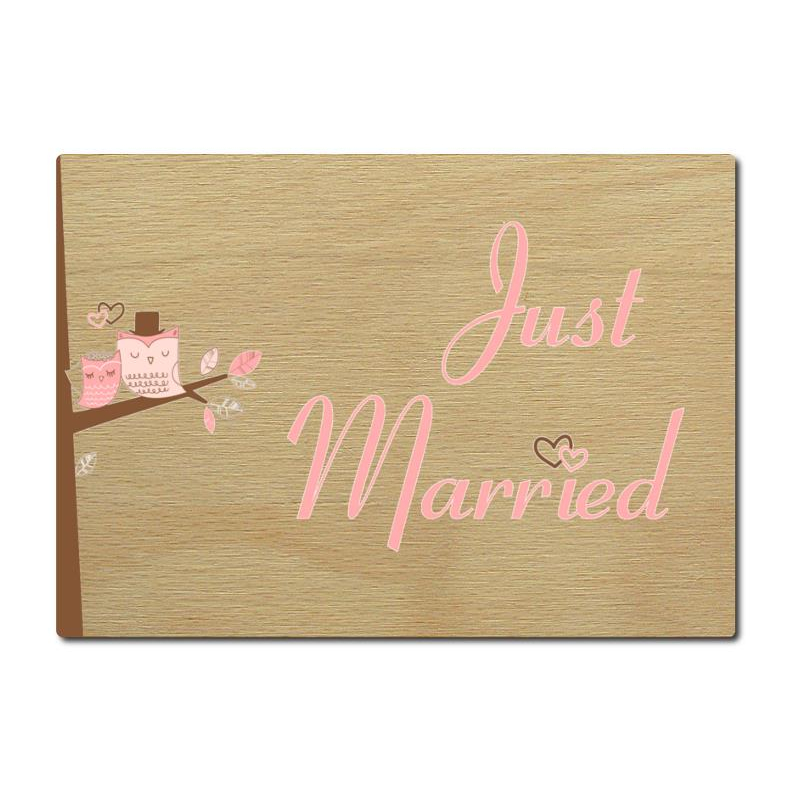 LUXECARDS POSTKARTE Holzpostkarte JUST MARRIED EULEN Hochzeitskarte Grußkarte