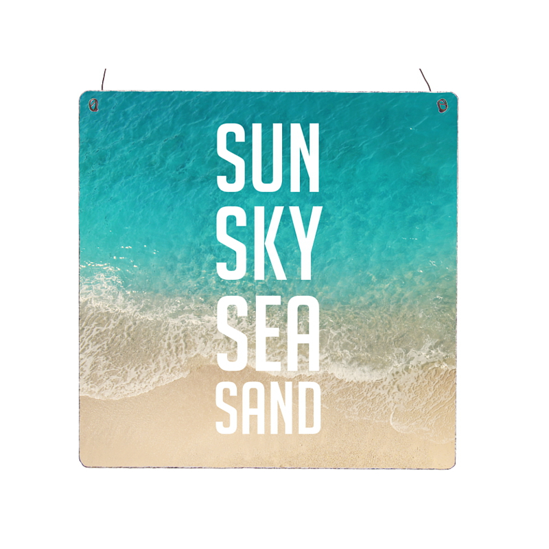INTERLUXE XL Holzschild Shabby Vintage SUN SKY SEA SAND Dekoschild Urlaub Strand