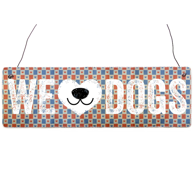 INTERLUXE Holzschild WE LOVE DOGS Hund Tierisch Geschenk Shabby Haustier Vintage