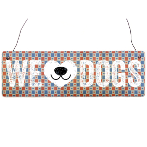 INTERLUXE Holzschild WE LOVE DOGS Hund Tierisch Geschenk Shabby Haustier Vintage