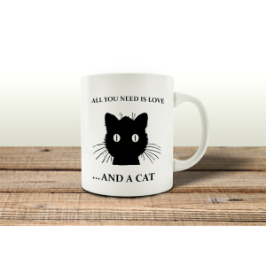 TASSE Kaffeebecher ALL YOU NEED IS LOVE AND A CAT Spruch Katze Geschenk
