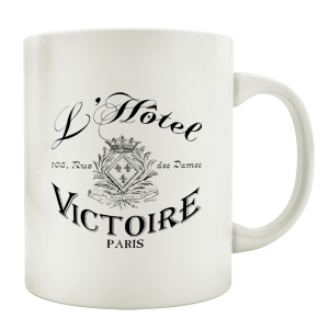 TASSE Kaffeebecher HOTEL VICTOIRE Geschenk Spruch Motiv Shabby France Vintage