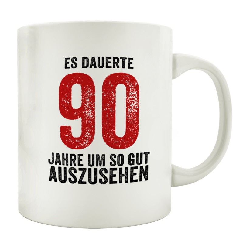 TASSE Kaffeebecher ES DAUERTE 90 JAHRE Lustig Geburtstag Teetasse Spruchtasse