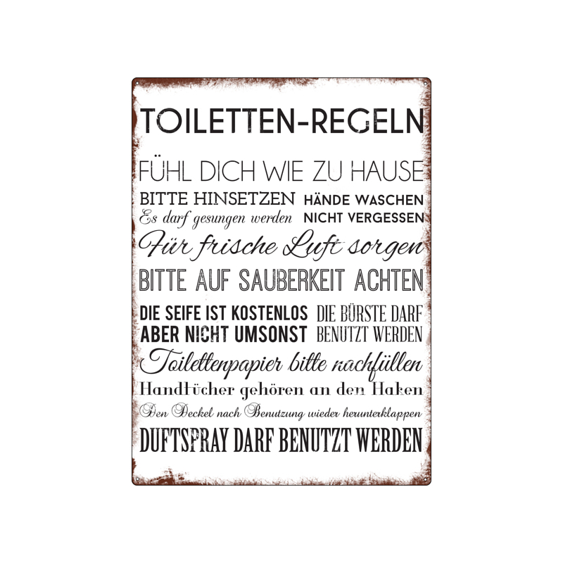 WANDSCHILD Metallschild TOILETTEN REGELN Lustig Dekoschild Badezimmer WC